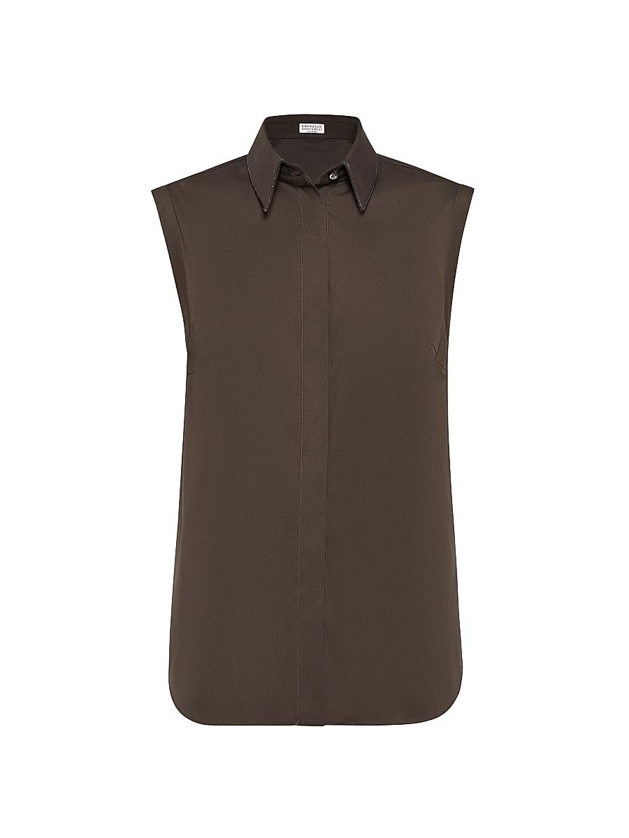 Womens Stretch Cotton Poplin Sleeveless Shirt Product Image
