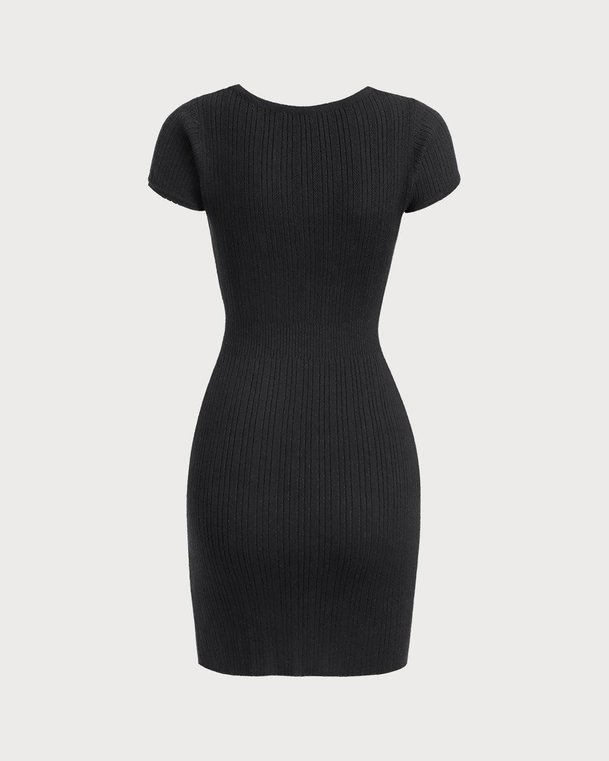 Black Round Neck Ribbed Mini Dress Product Image
