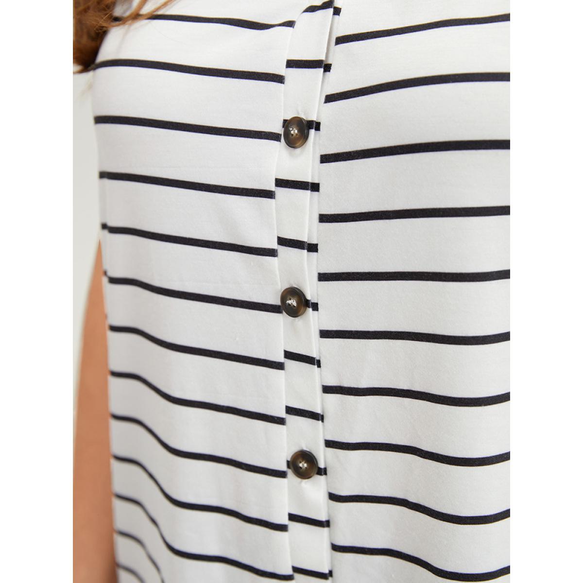 Plus Size Striped Print Button Through Tank Top Women White Casual Button Dailywear Tank Tops Camis BloomChic 18-20/2X Product Image