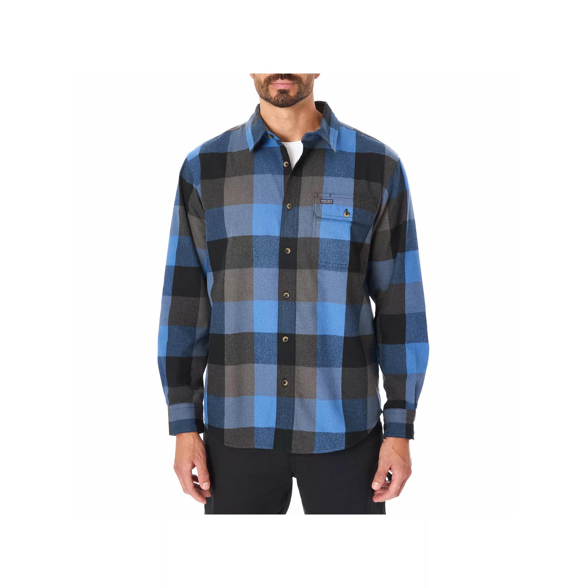 Men's Smith's Workwear Relaxed-Fit Buffalo Plaid Flannel Button-Down Shirt, Size: Medium, Blue Gray Product Image