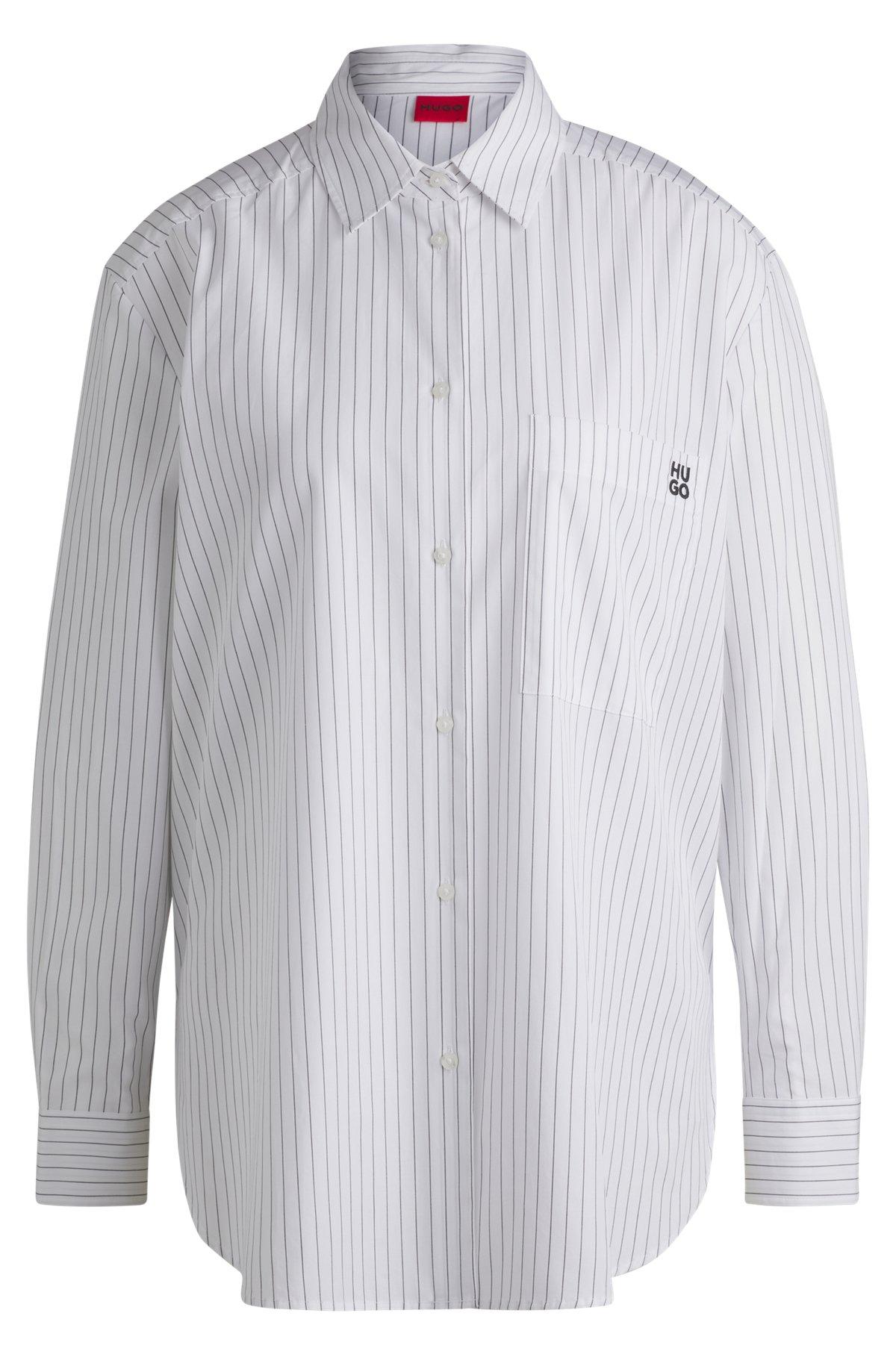 HUGO - Oversize-fit blouse in striped cotton with butterfly print - Patterned Product Image