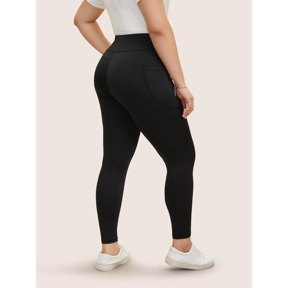 Plus Size High Rise Patched Pocket High Stretch Leggings Women Black Casual High stretch Skinny High Rise Everyday Leggings BloomChic 14-16/1X Product Image