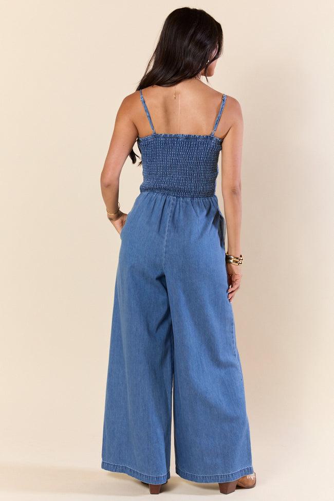 Showstopper Denim Smocked Jumpsuit FINAL SALE Product Image