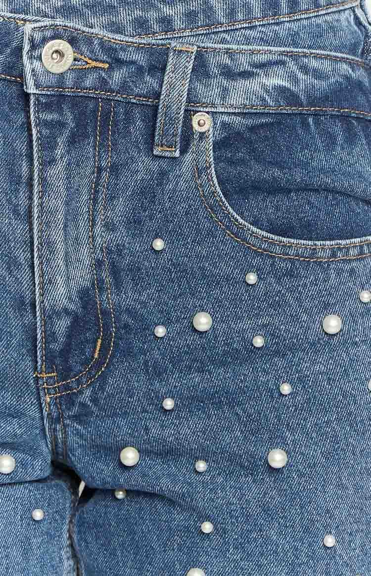 Denim Dazzle Pearl Mid Wash High Waisted Jeans Baby Girls Product Image
