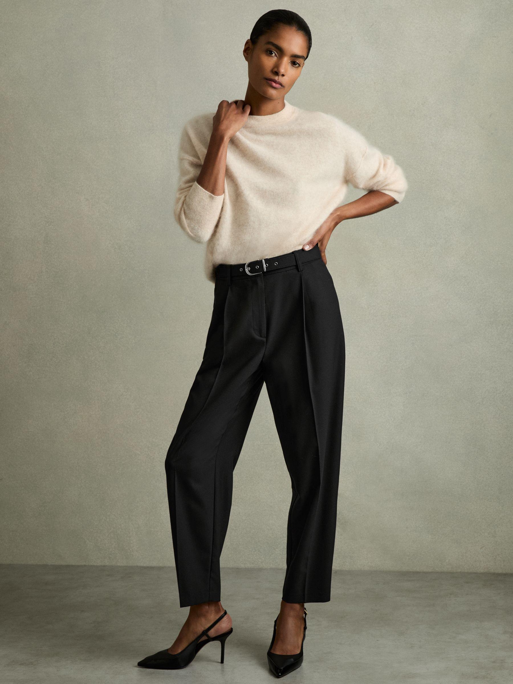 Tapered Belted Trousers in Black Product Image