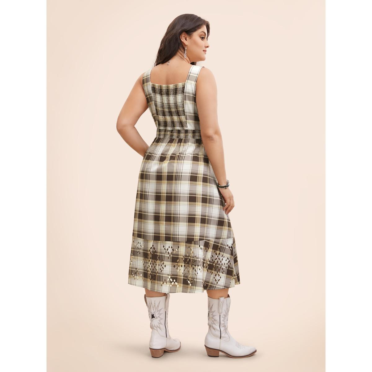 Plus Size Burntout Hem Waist Defining Midi Dress DarkBrown Women Resort Cut-Out Square Neck Sleeveless Curvy BloomChic 28/5X Product Image