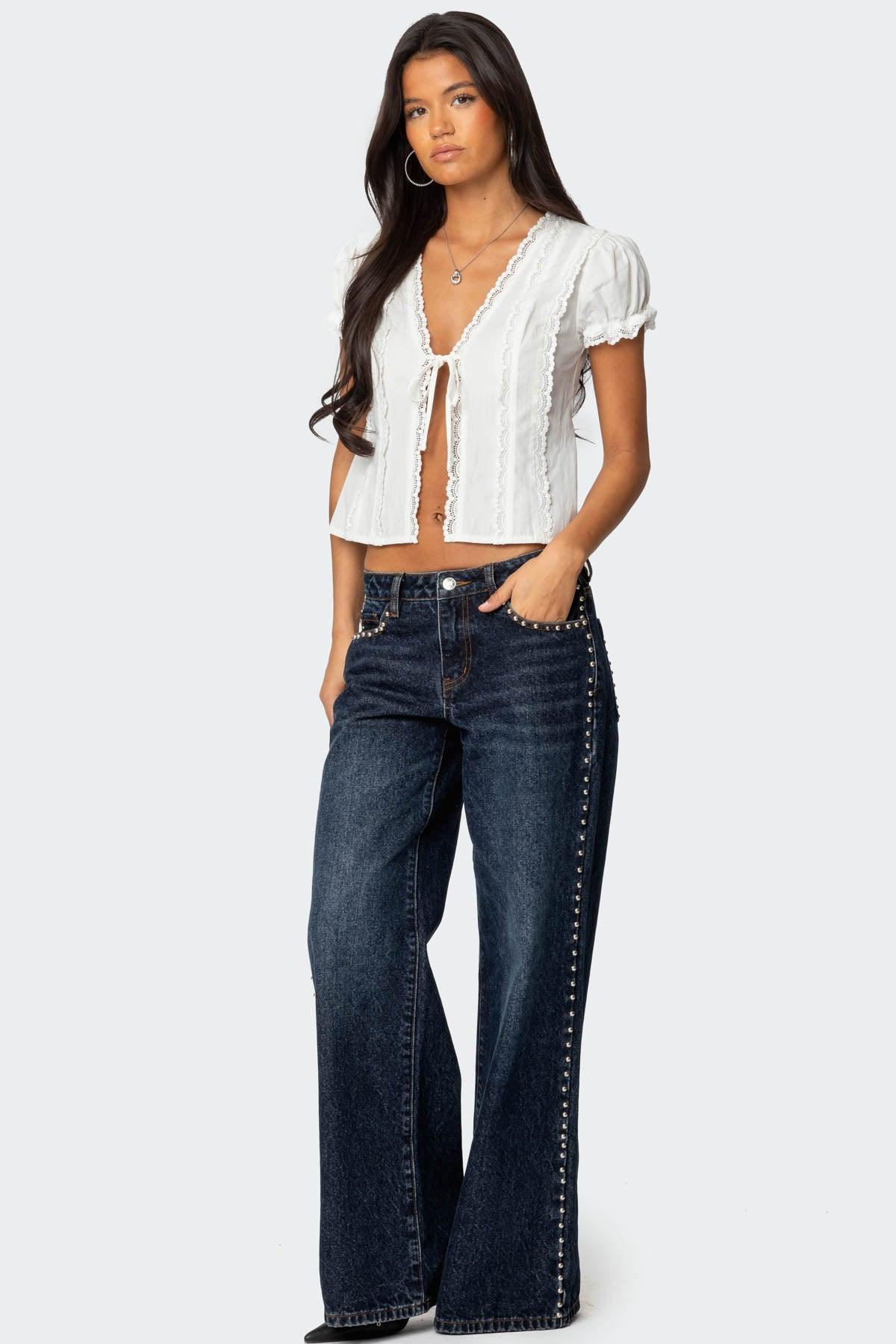 Stassie Studded Low Rise Baggy Jeans Product Image