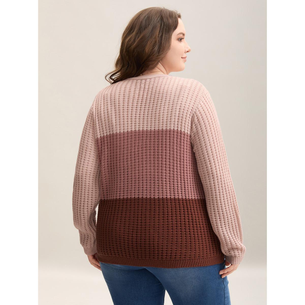 Plus Size Arc Hem Color Block Tie Front Cardigan Rust Women Casual Loose Sleeveless Everyday Cardigans BloomChic 14-16/1X Product Image