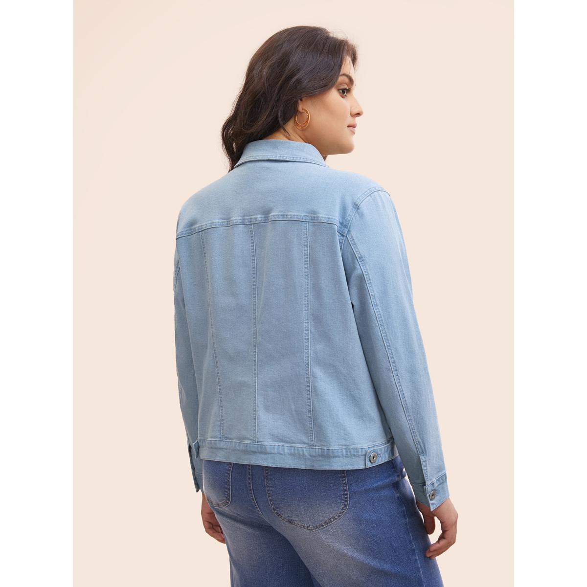 Women Stretch Denim Hourglass-Fit Jacket Denimblue Plus Size Button Everyday Casual Denim Jackets BloomChic 14-16/1X Product Image