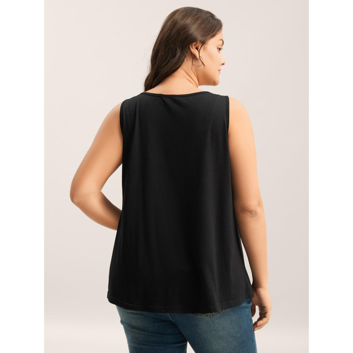 Plus Size Floral Print Spliced Curvy Tank Top Women Black Patchwork Round Neck Everyday-Casual Tank Tops Camis BloomChic 18-20/2X Product Image