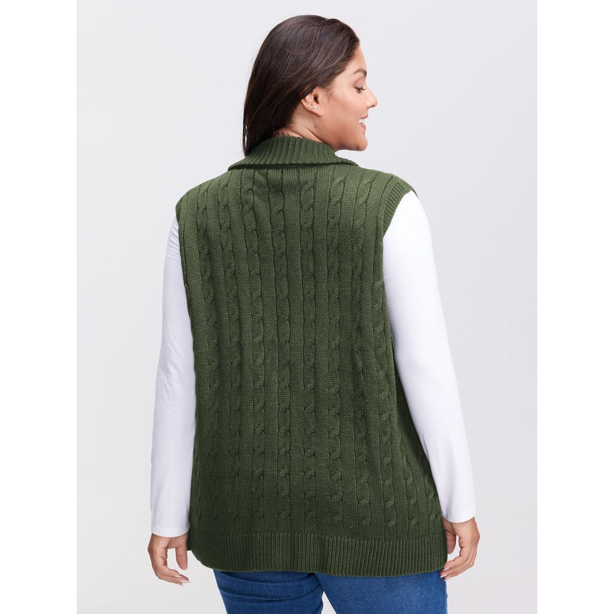 Plus Size Cable Zipper Sleeveless Knit Cardigan ArmyGreen Women Leisure Loose Sleeveless Casual Cardigans BloomChic 14-16/1X Product Image