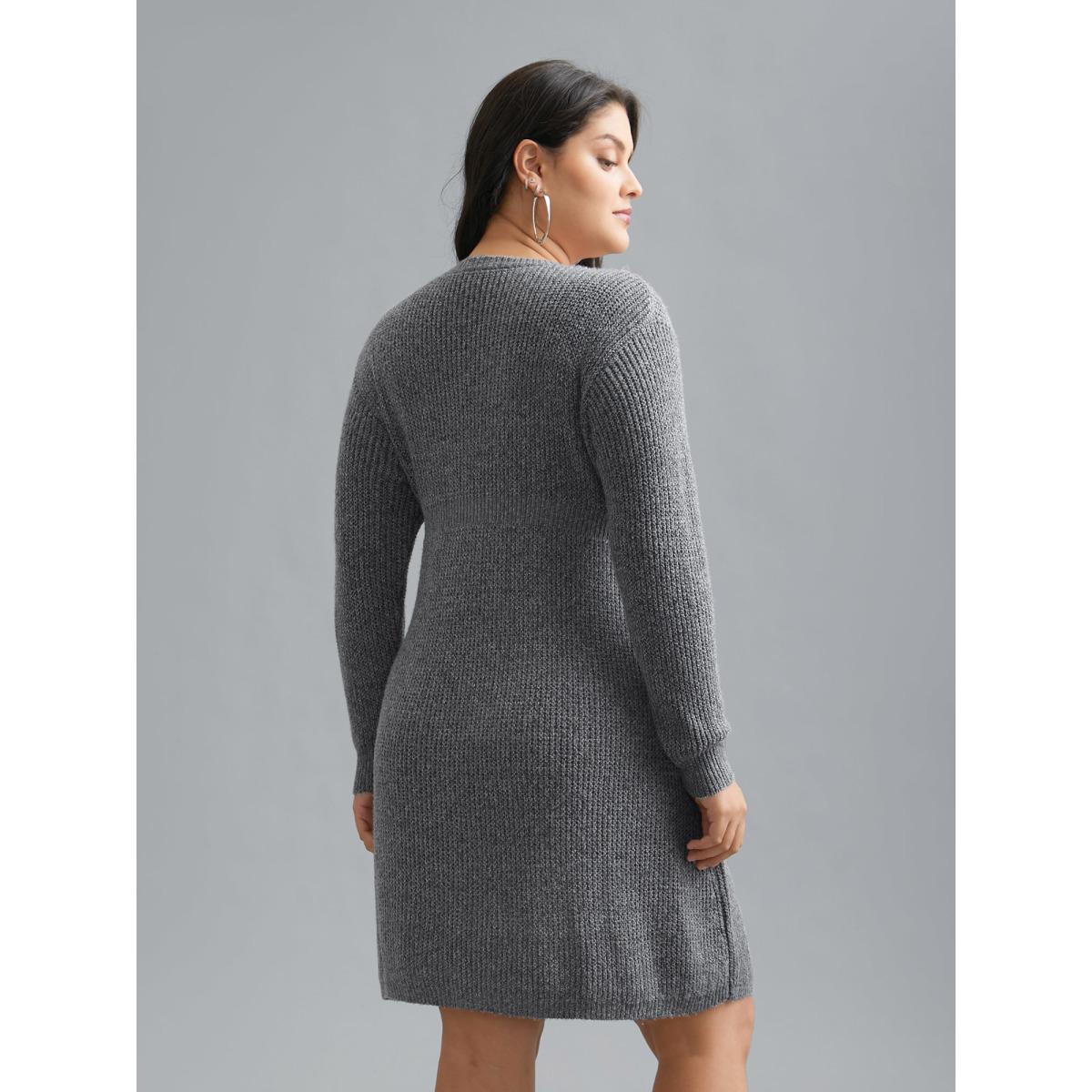 Plus Size Cable Knit Ribbed Waist Cinched Midi Sweater Dress Mediumgray Women Elegant Bodycon Long Sleeve Everyday Sweater Dresses BloomChic 30/6X Product Image