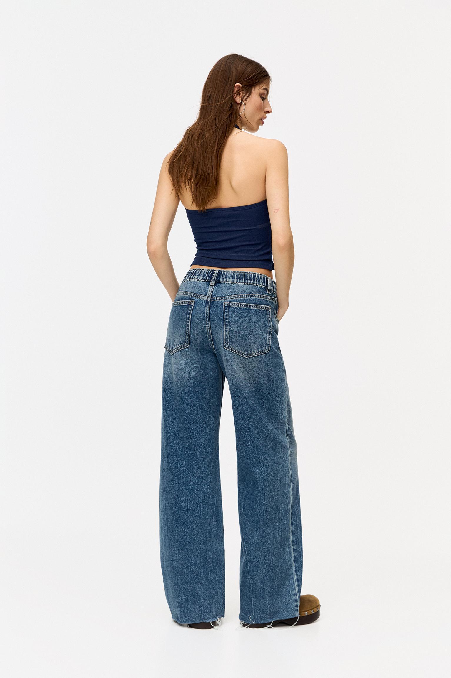 Wide leg baggy jeans with elastic waistband Product Image