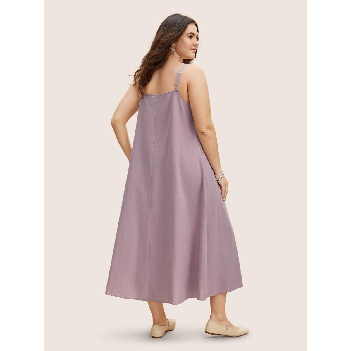 Plus Size Cotton Plain Pleated Loose Fit Cami Dress Heather Women Leisure Ruffles Non Sleeveless Curvy BloomChic 12/L Product Image