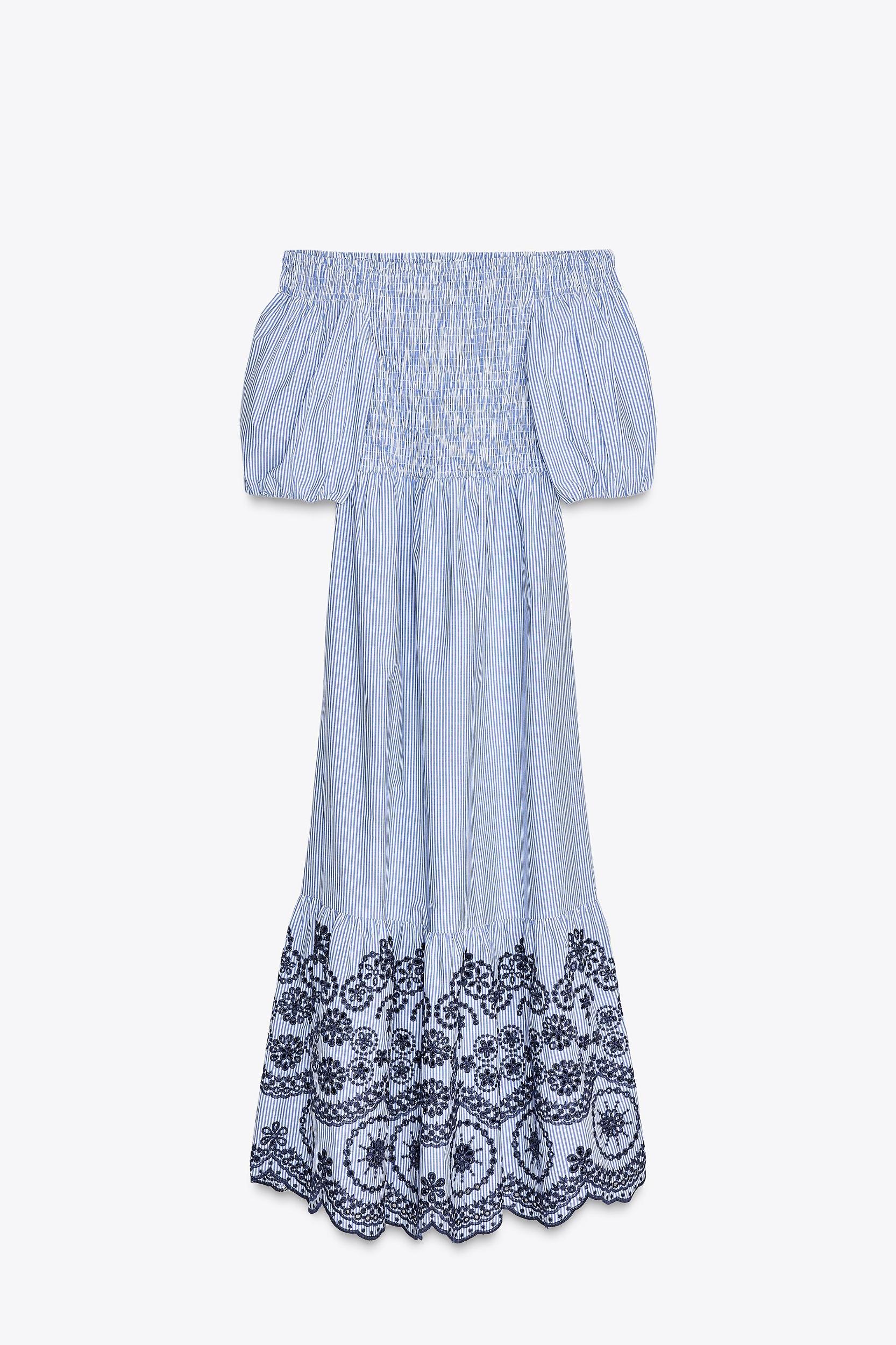 STRIPED EMBROIDERED MIDI DRESS Product Image