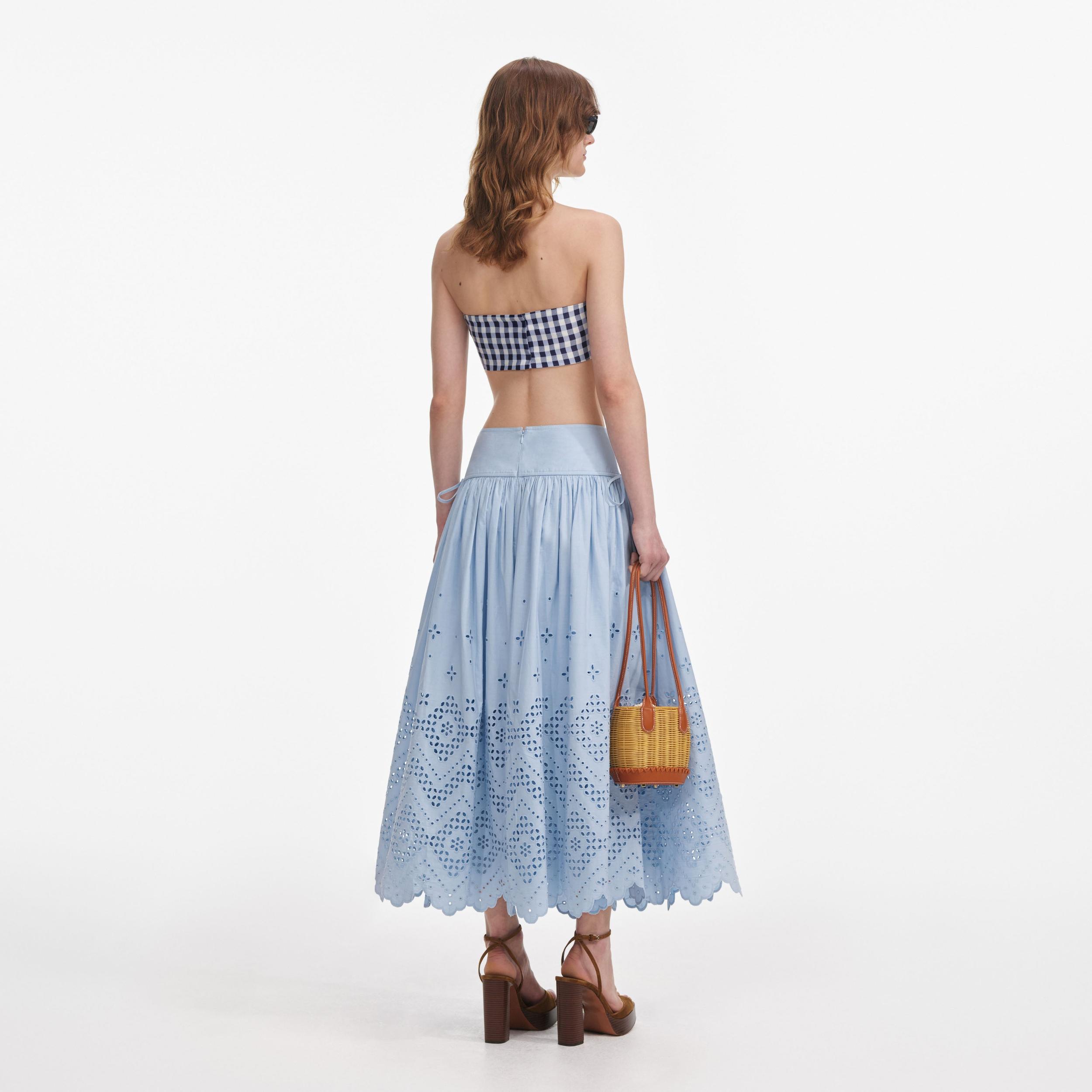Blue Cotton Broderie Midi Skirt Product Image