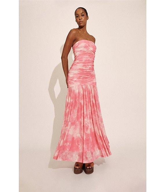 Bardot Solana Mesh Floral Print Strapless Neck Sleeveless Ruched Drop Waist Maxi Dress Product Image