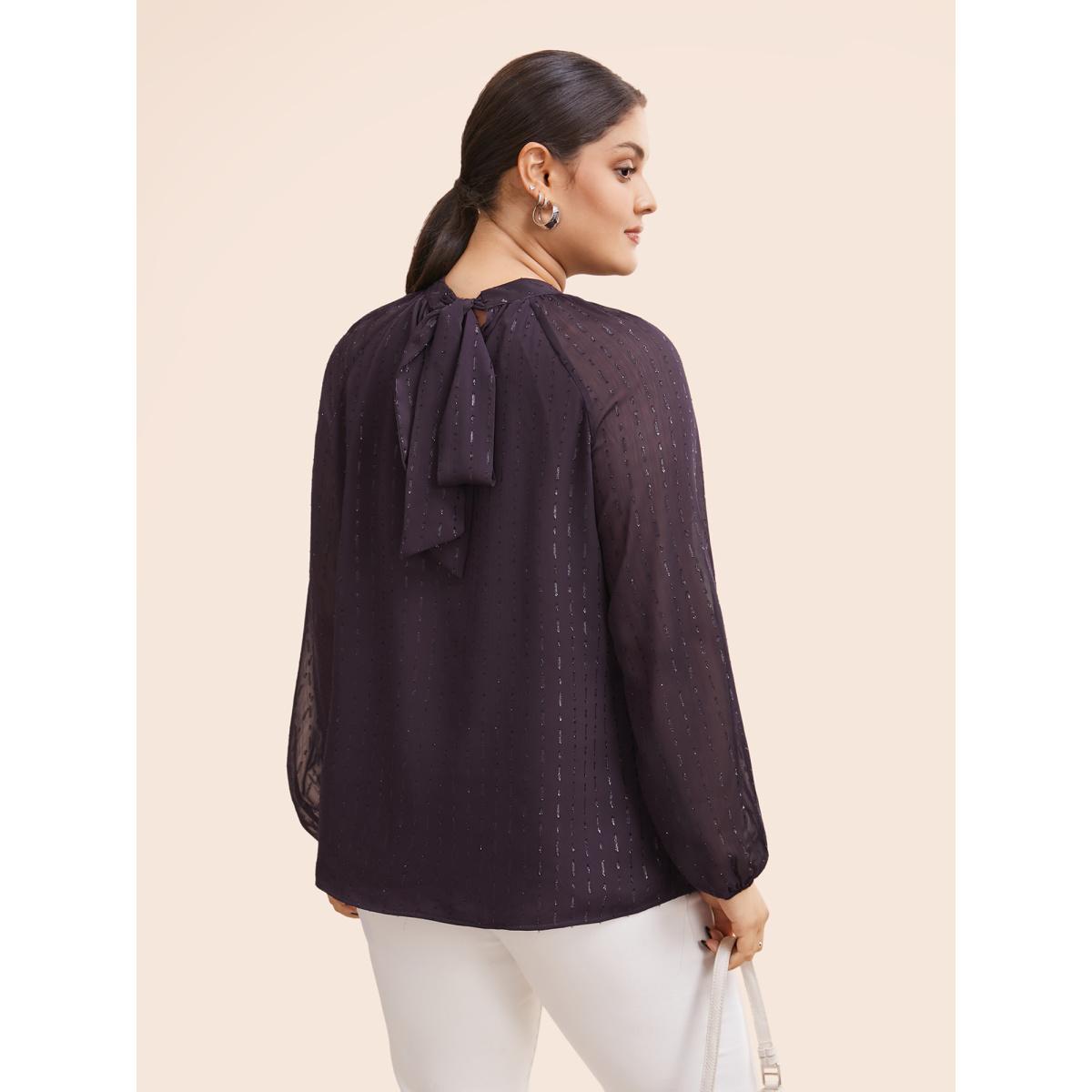 Plus Size Eggplant Luxe Chiffon Stand Up Collar Blouse Women Work From Home Long Sleeve Stand-up collar Work Blouses BloomChic 22-24/3X Product Image