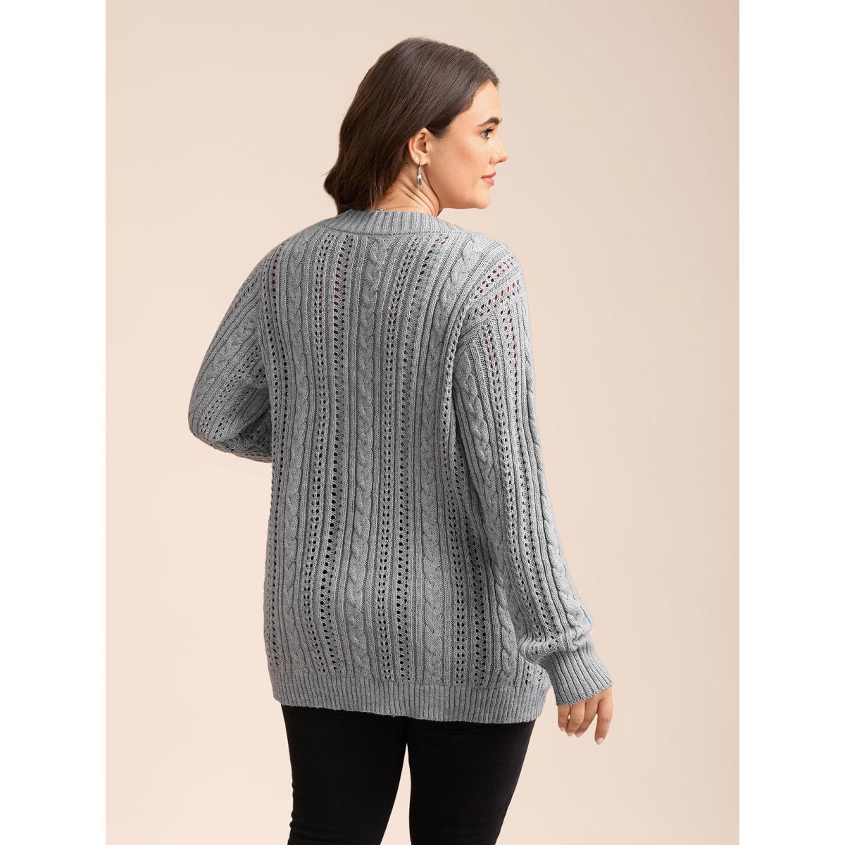 Plus Size Cut-Out Curvy Ribbed Hem Cardigan DarkGray Women Casual Loose Long Sleeve Everyday Cardigans BloomChic 10/M Product Image