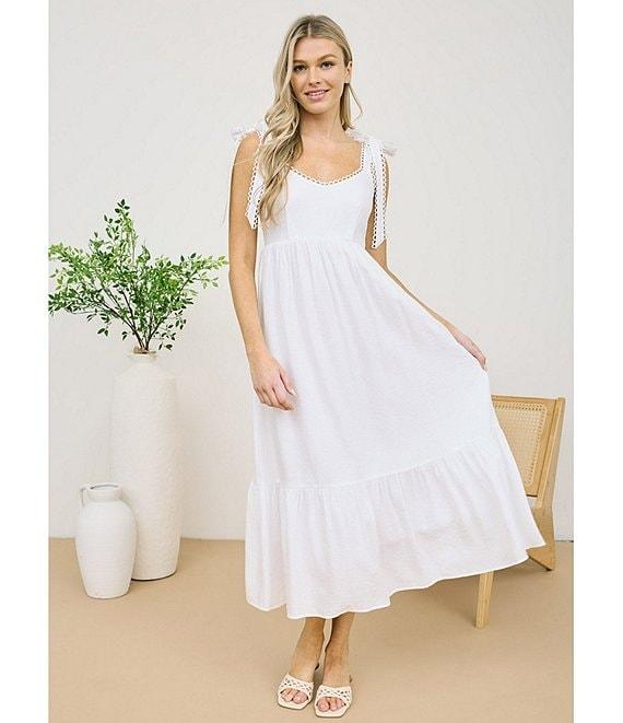 Blu Pepper Textured V-Neck Tie Shoulder Midi Dress Product Image