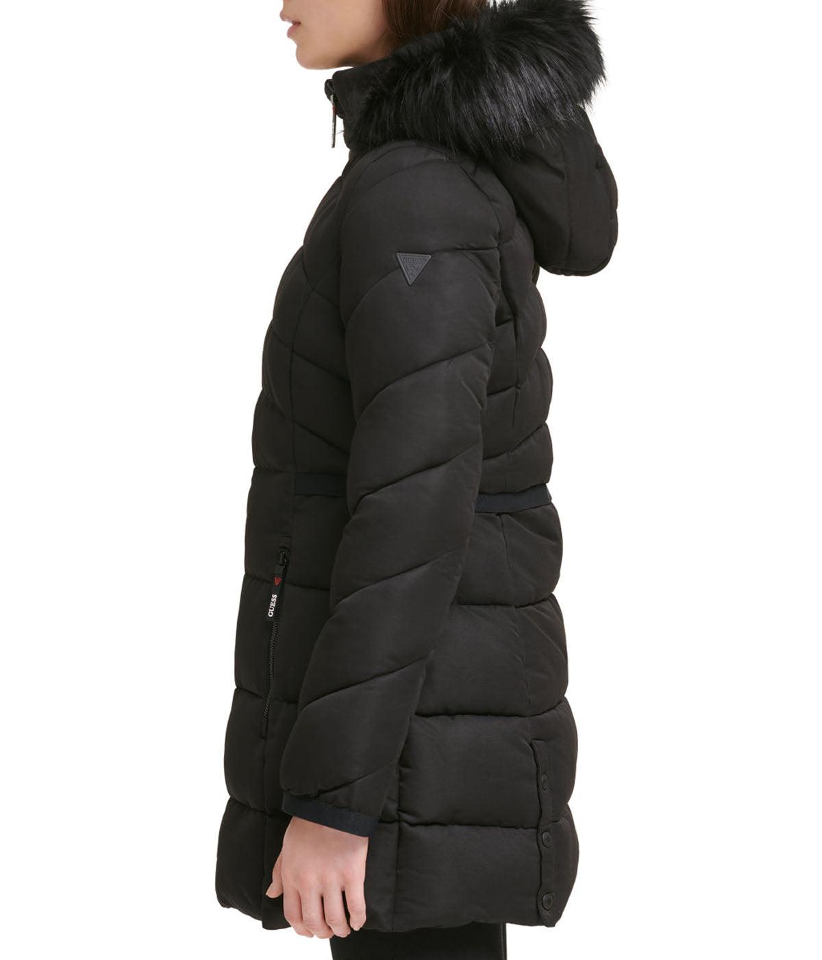 Faux Fur Trim Puffer Jacket 1 Black Product Image