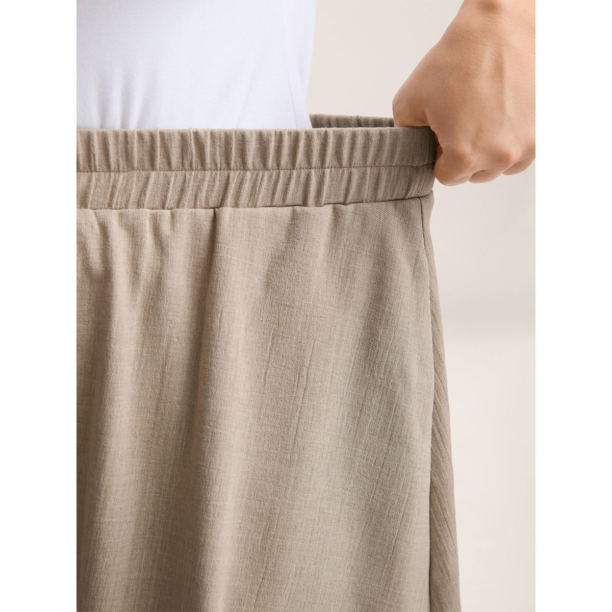 Plus Size Button Detail Textured A-Line Midi Skirt Women LightBrown Loose No stretch Side seam pocket Everyday-Casual Skirts BloomChic 28/5X Product Image