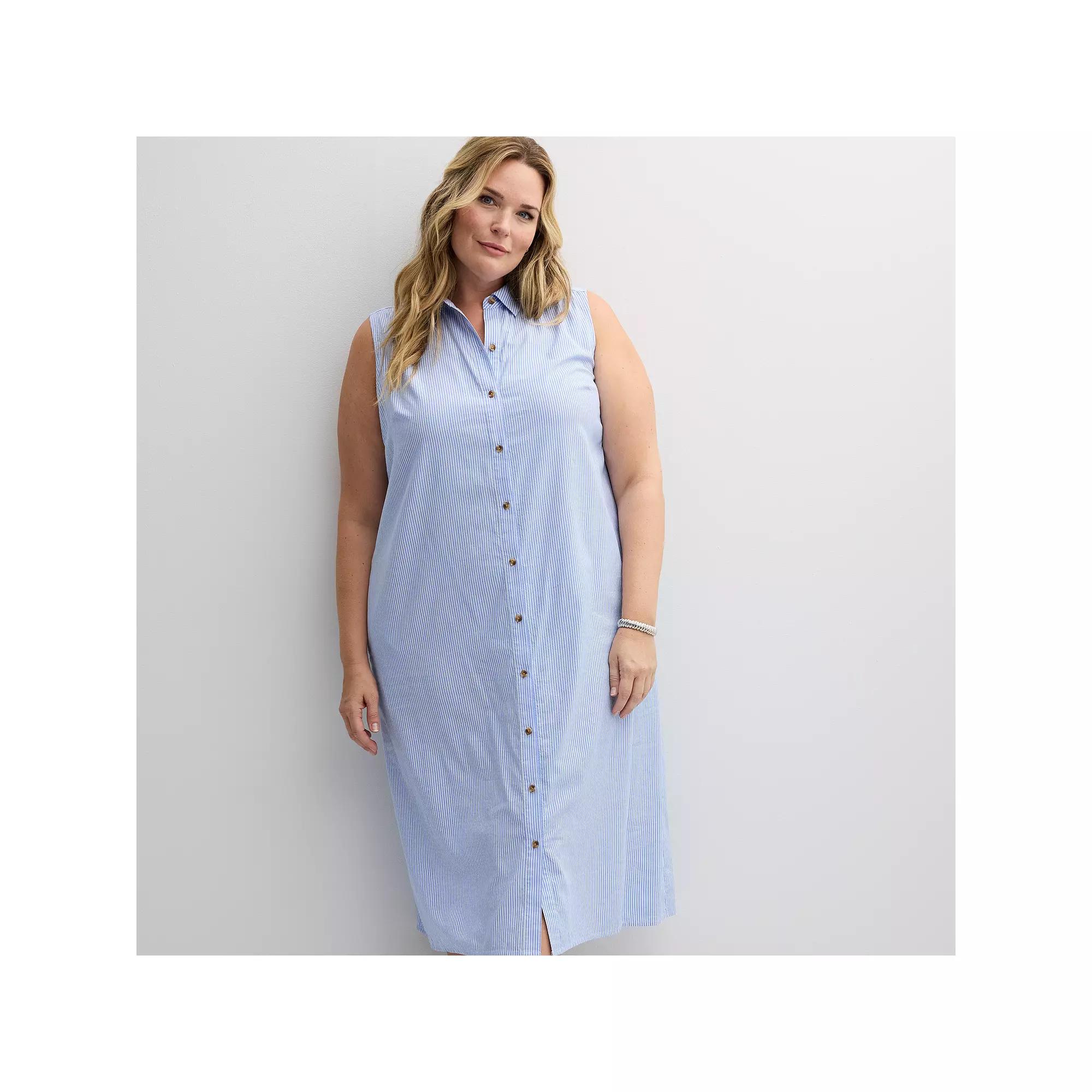 Plus Size Croft & Barrow® Sleeveless Collared Midi Shirt Dress, Women's, Size: 2XL, Blue Vertical Stripe Product Image