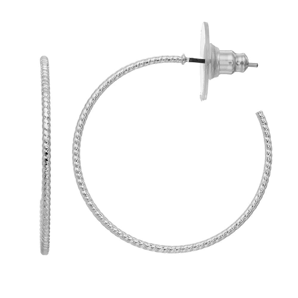 LC Lauren Conrad Nickel Free Textured Silver Tone Hoop Earring, Women's, Silvertone Product Image