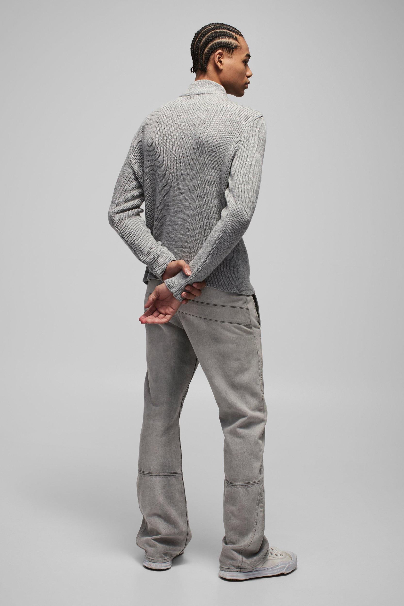 Regular Ribbed Stand Up Collar Knitted Sweater | boohooMAN USA Product Image