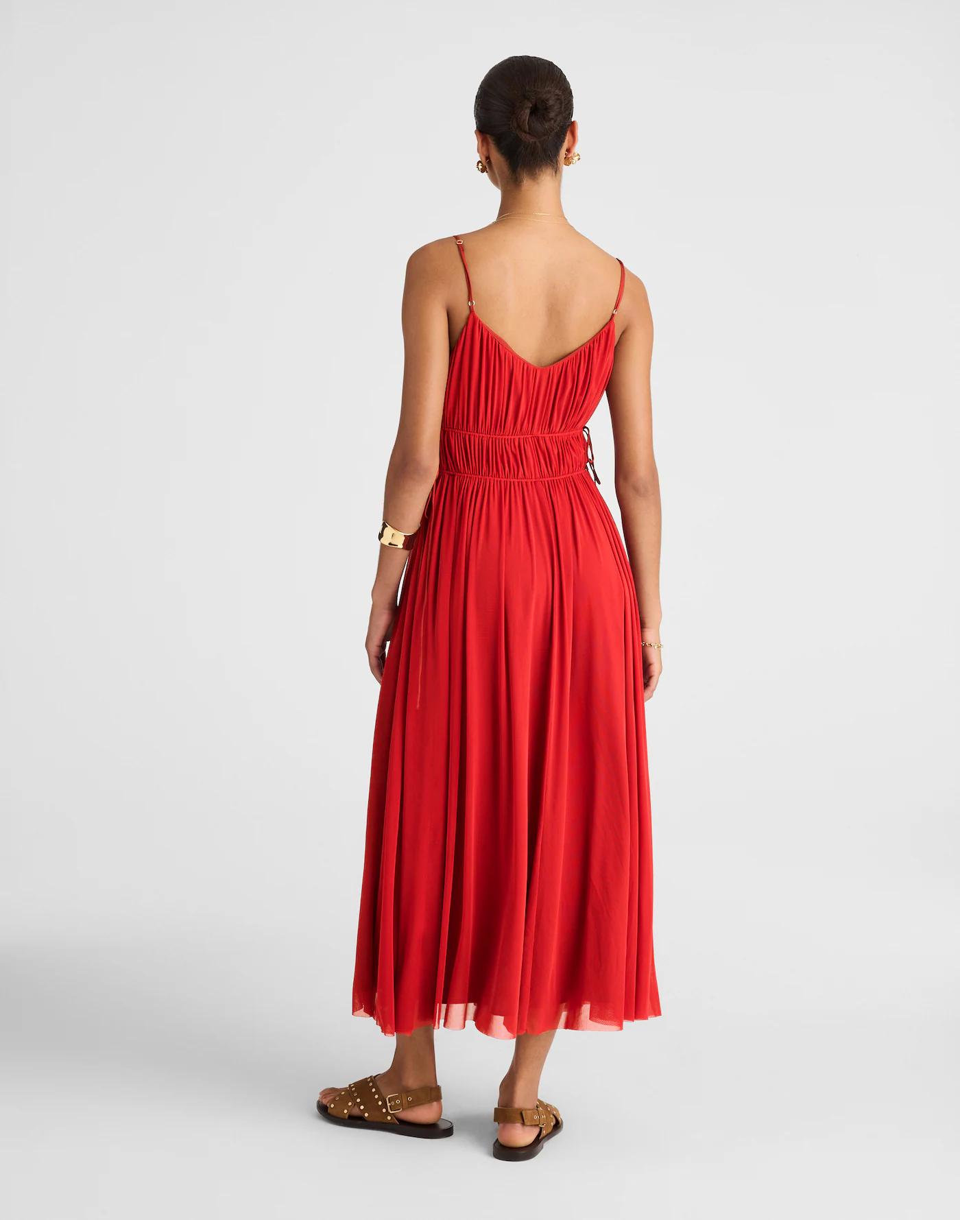 Gathered V-Neck Midi Dress Product Image