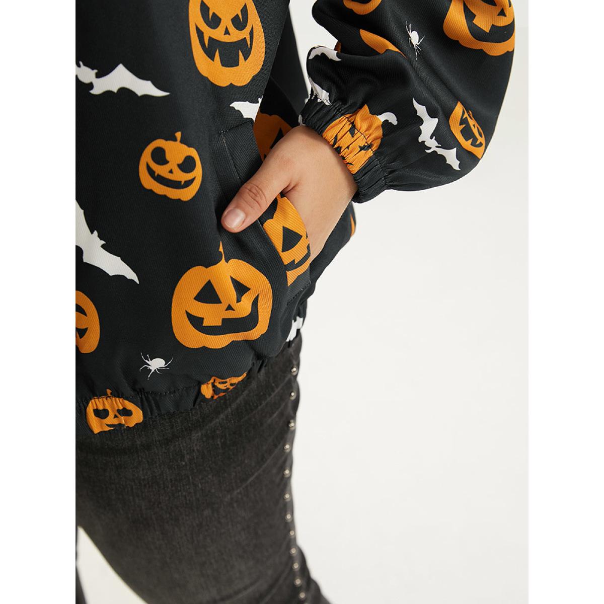 Plus Size Halloween Graphic Zipper Fly Pocket Coat Women Black Casual Elastic cuffs Ladies Dailywear Winter Coats BloomChic 14-16/1X Product Image
