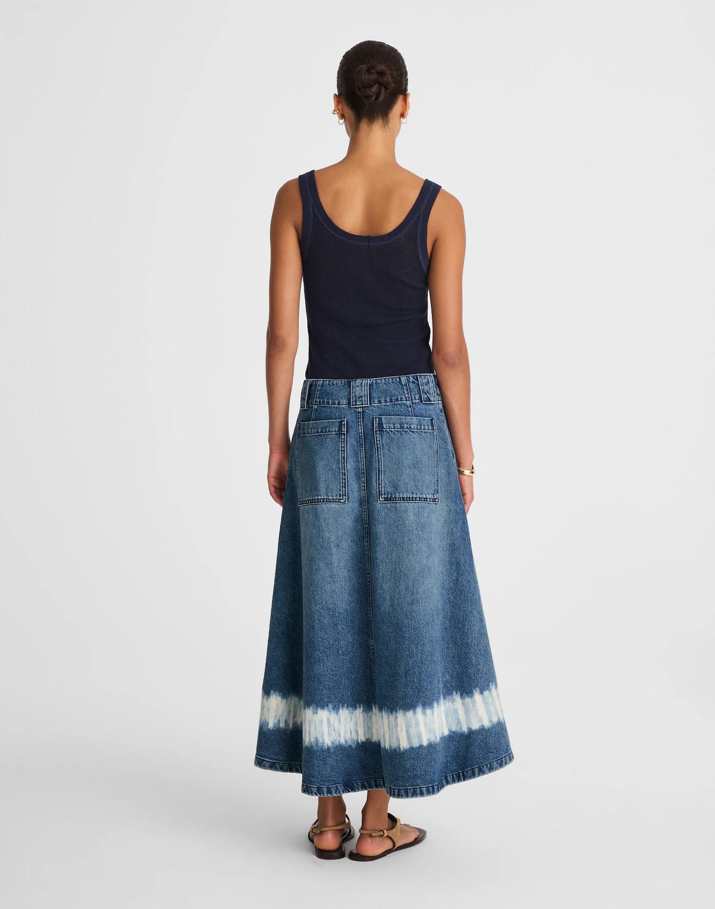 Shibori Denim A-Line Midi Skirt Product Image