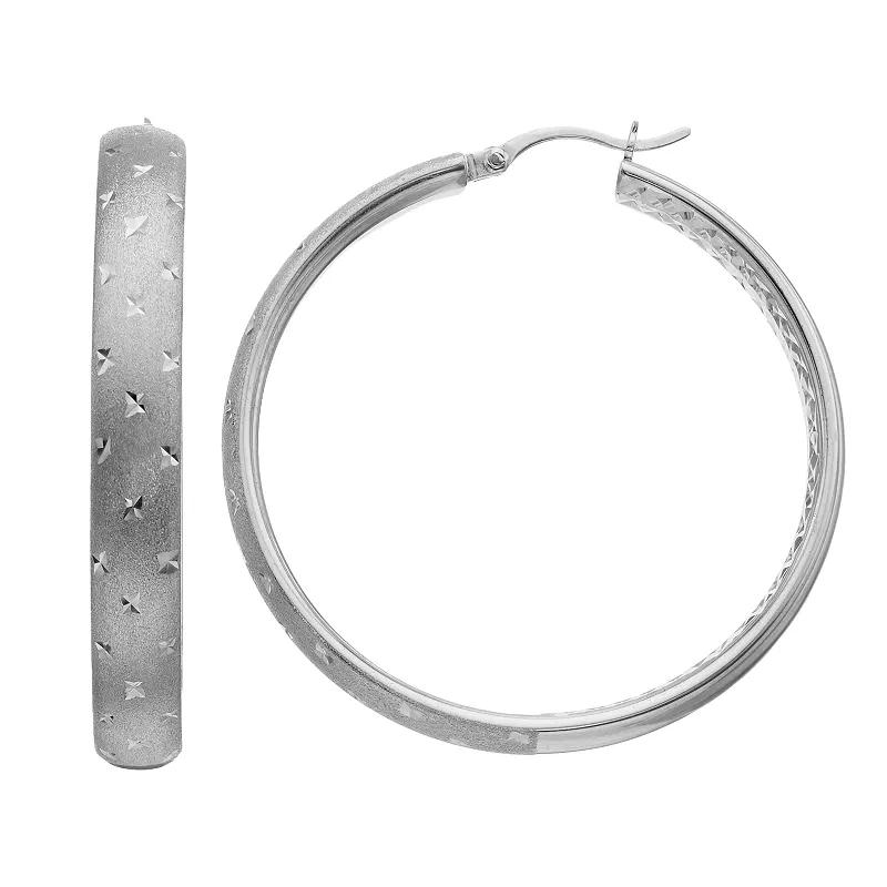 Sterling Silver Textured Hoop Earrings, Women's, White Product Image