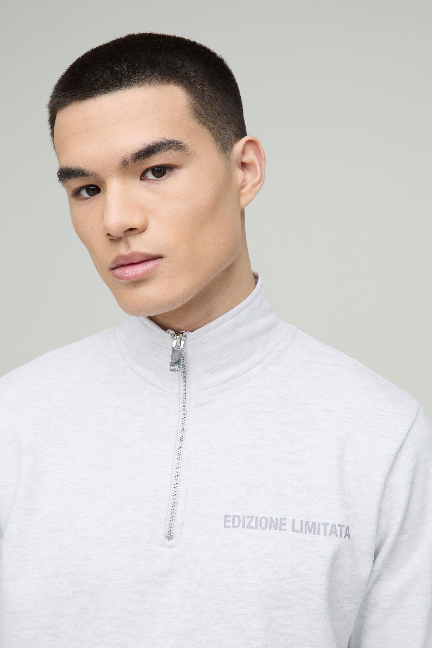 Regular Fit Edizione Heavyweight Zip Funnel Neck Sweatshirt | boohooMAN USA Product Image
