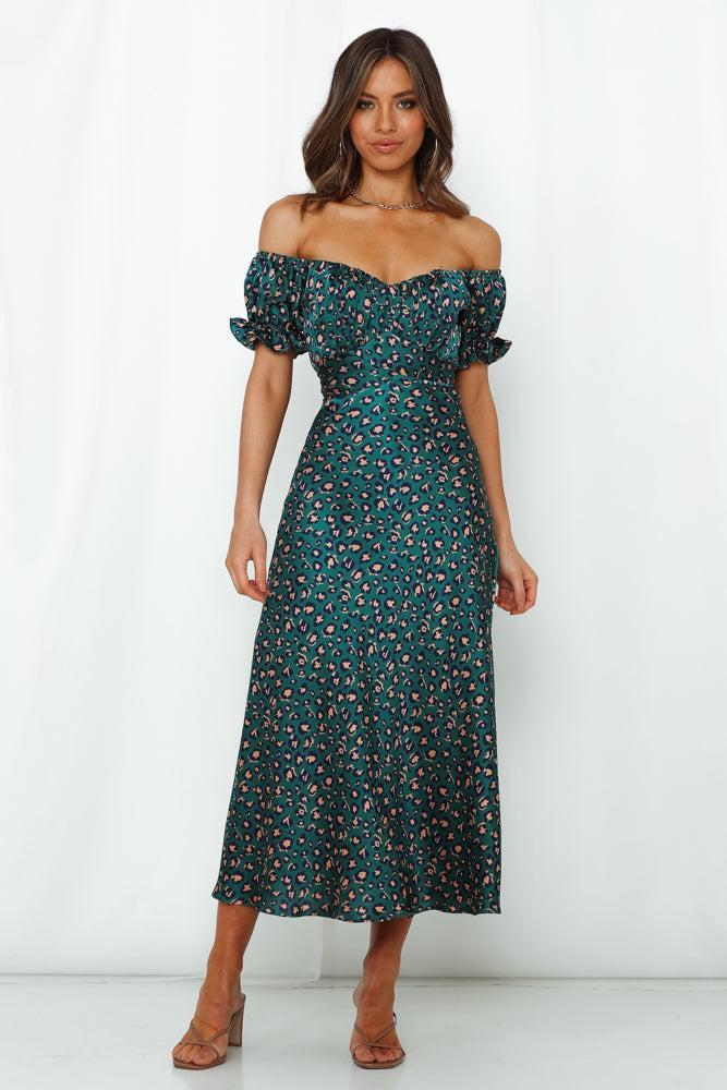 Spiced Ginger Medley Maxi Dress Green Leopard Product Image