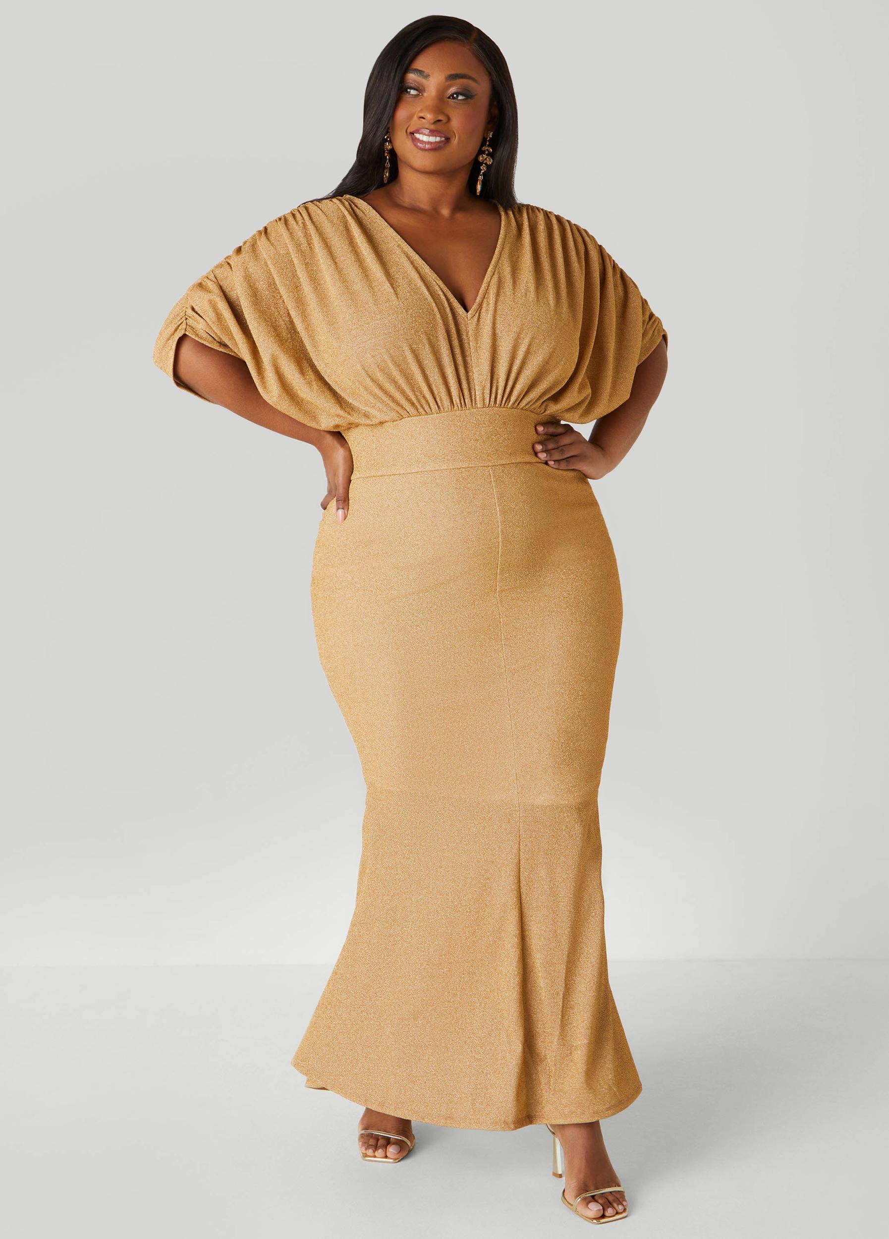 Plus Size Lurex Hi Low Mermaid Gown Ashley Stewart Product Image