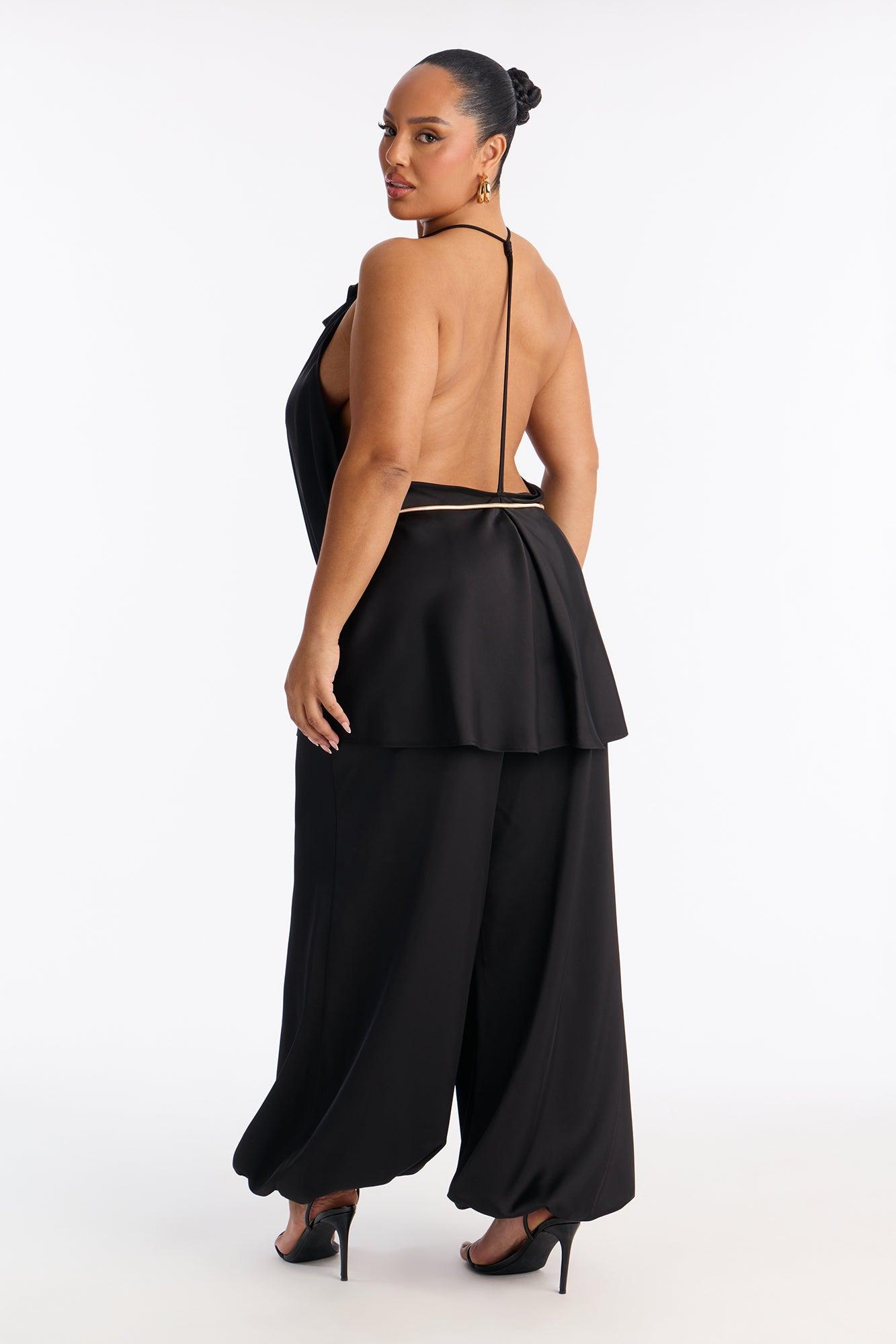 Malu Satin Halter Balloon Pant Set - Black Female Product Image