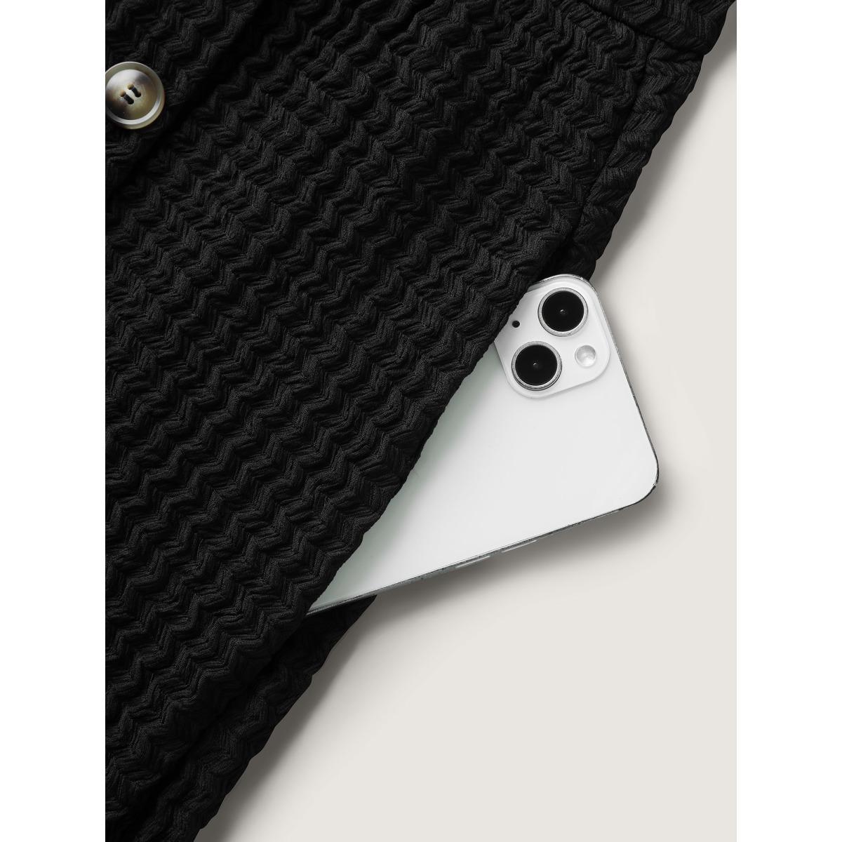 Plus Size Textured Wrap Button Placket Midi Dress Black Women V-neck Short sleeve Curvy BloomChic 28/5X Product Image