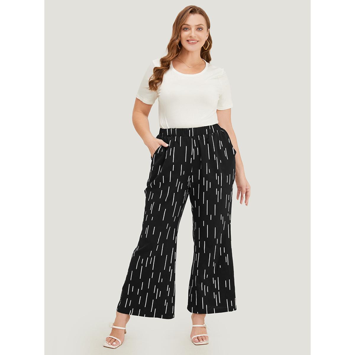 Plus Size Geometric Print Pocket Bootcut Pants Women Black Elegant Bootcut Mid Rise Dailywear Pants BloomChic 30/6X Product Image