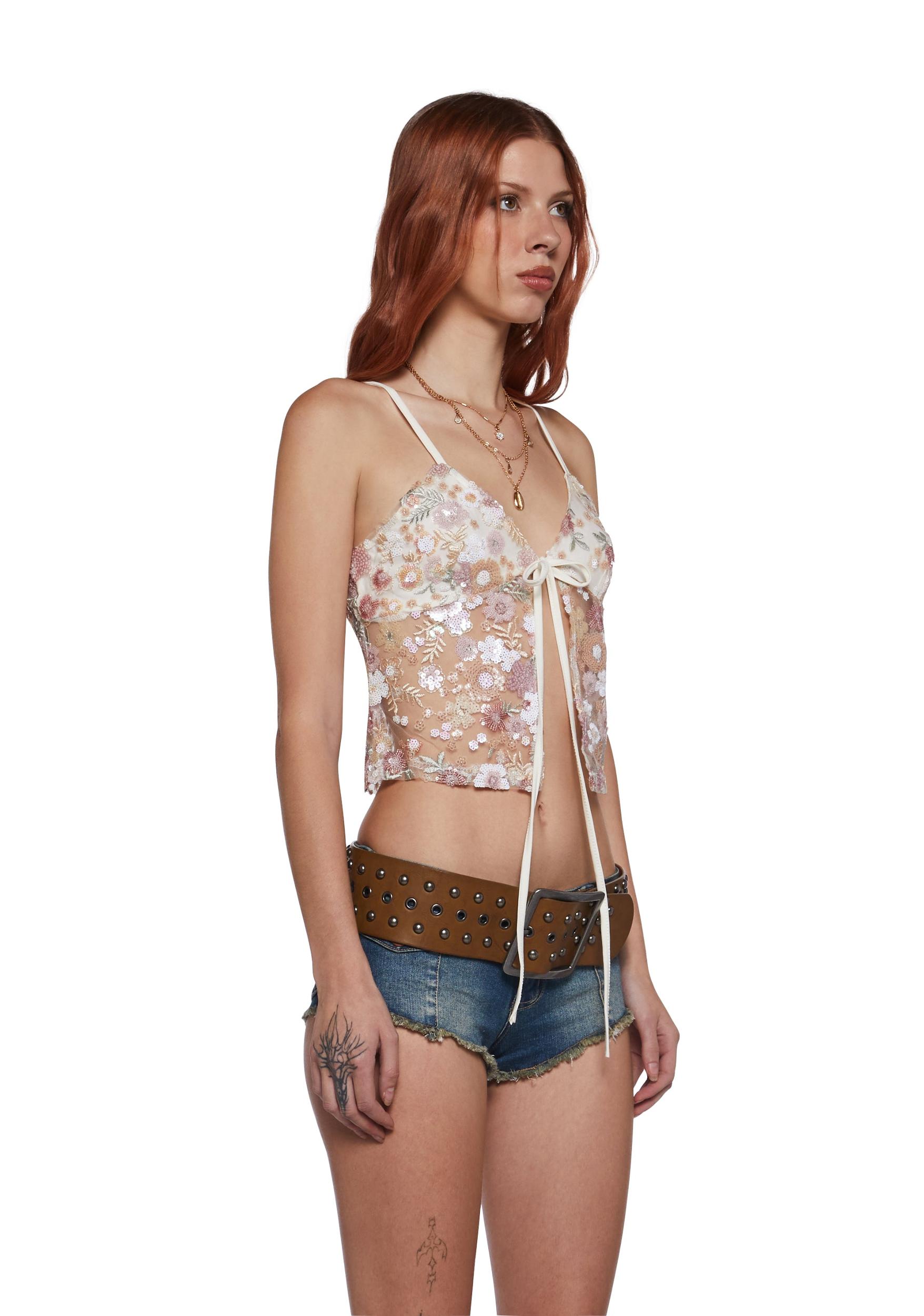Womens Beaded Cami Top - Pink Product Image