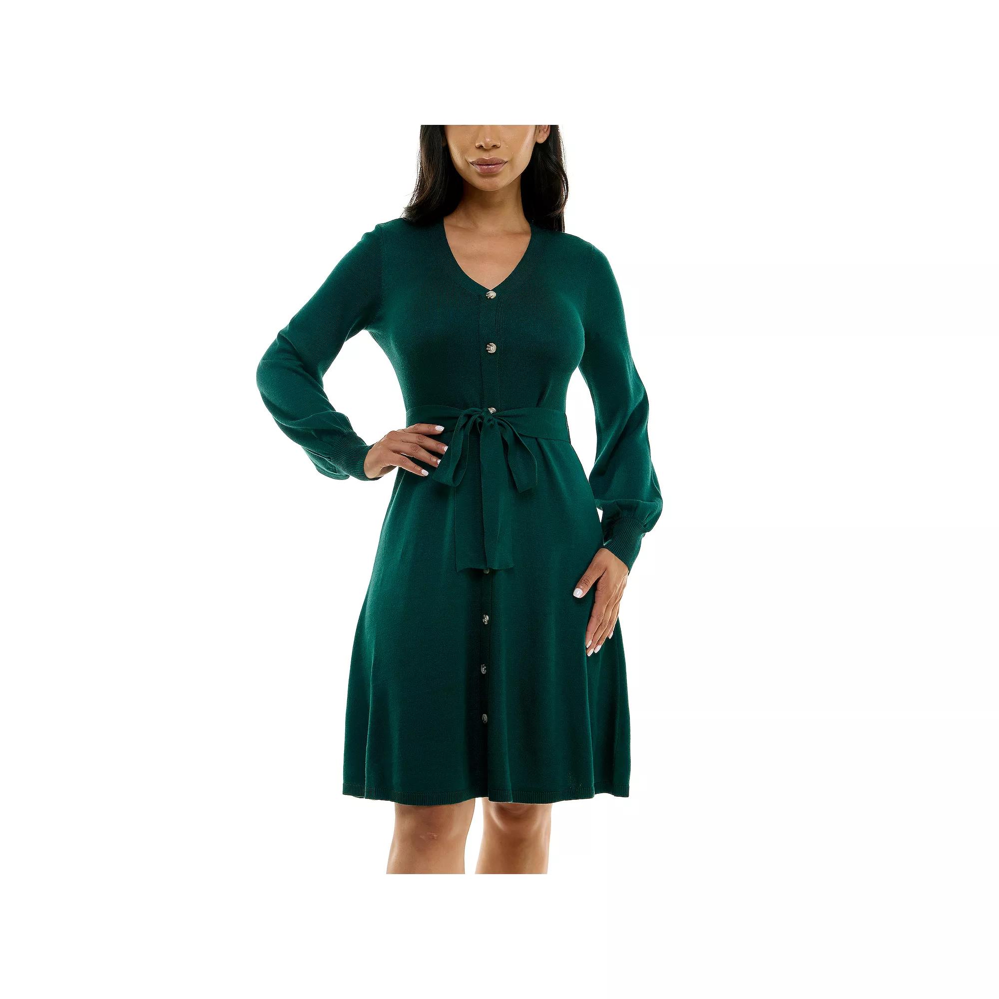Women's Nina Leonard Balloon Sleeve Midi Sweater Dress,  Product Image