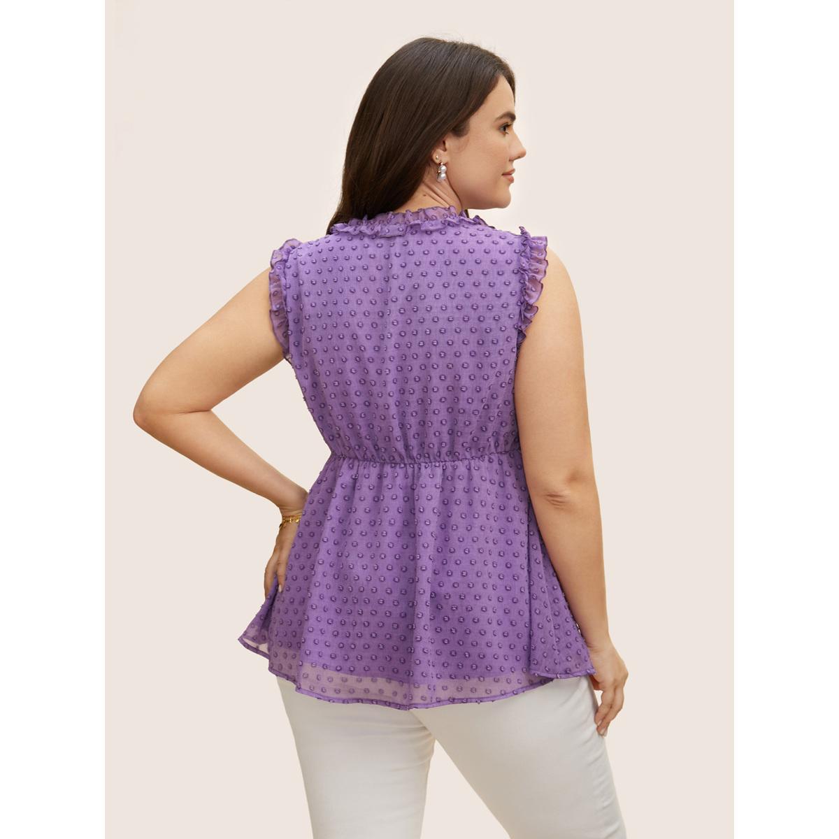 Plus Size V Neck Chiffon Textured Frill Trim Tank Top Women Mauve Elegant Texture V-neck Everyday Tank Tops Camis BloomChic 12/L Product Image