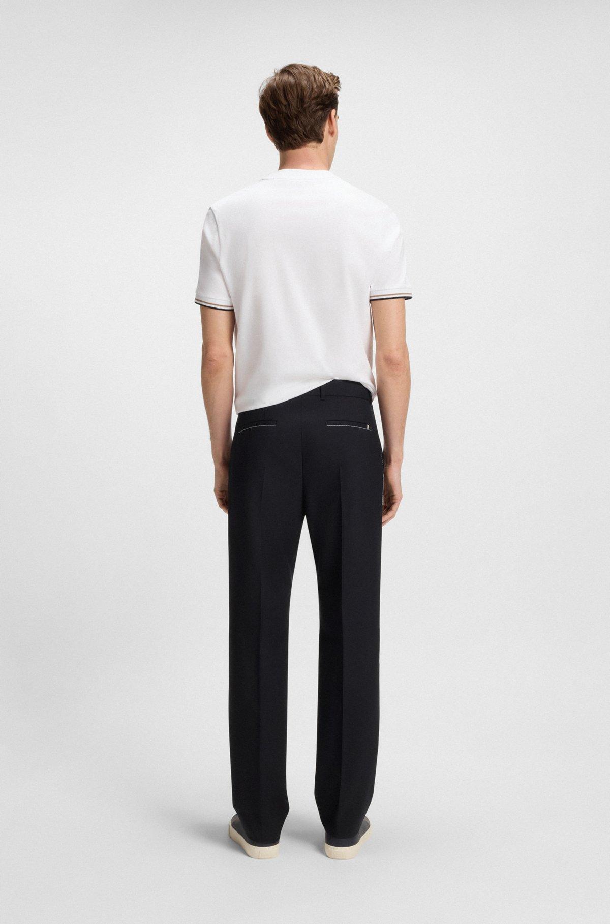 BOSS - Relaxed-fit trousers in melange wool - Dark Blue Product Image