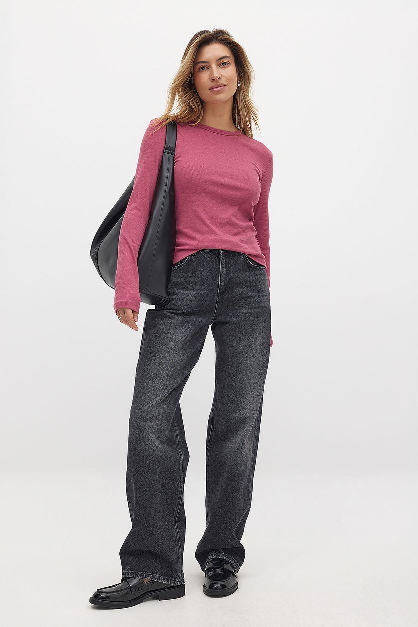 Ribbed Long Sleeved Round Neck Top Product Image