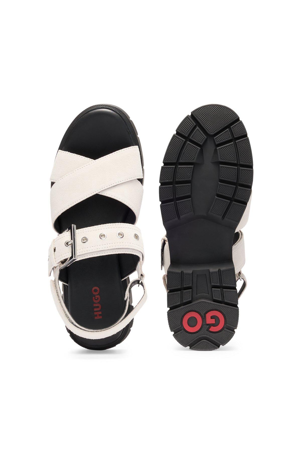 Suede sandals with buckled strap and chunky sole Product Image