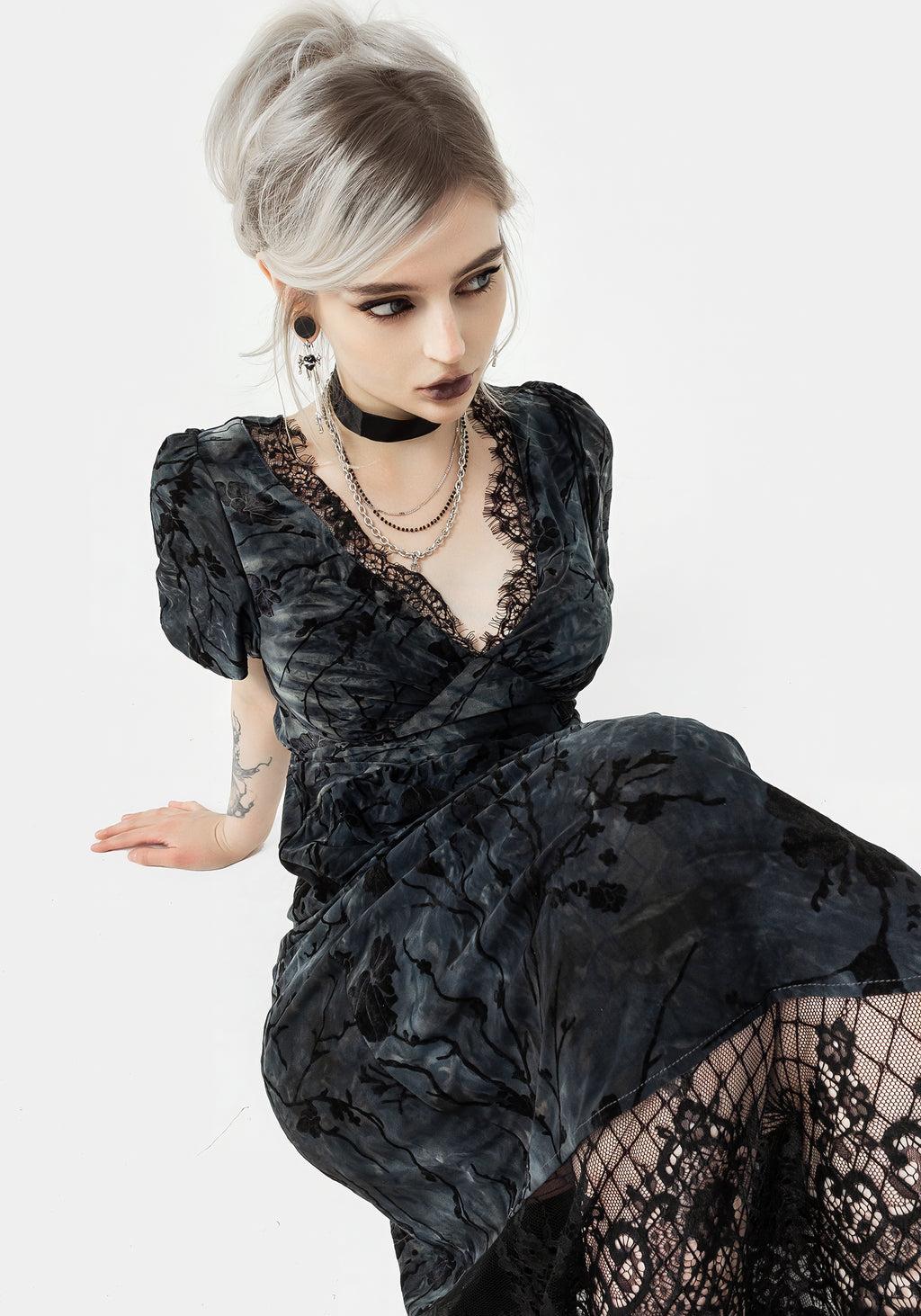 Vice Lace Trim Velour Midi Dress Product Image