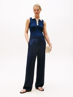 Sleeveless Ribbed Polo Sweater Product Image