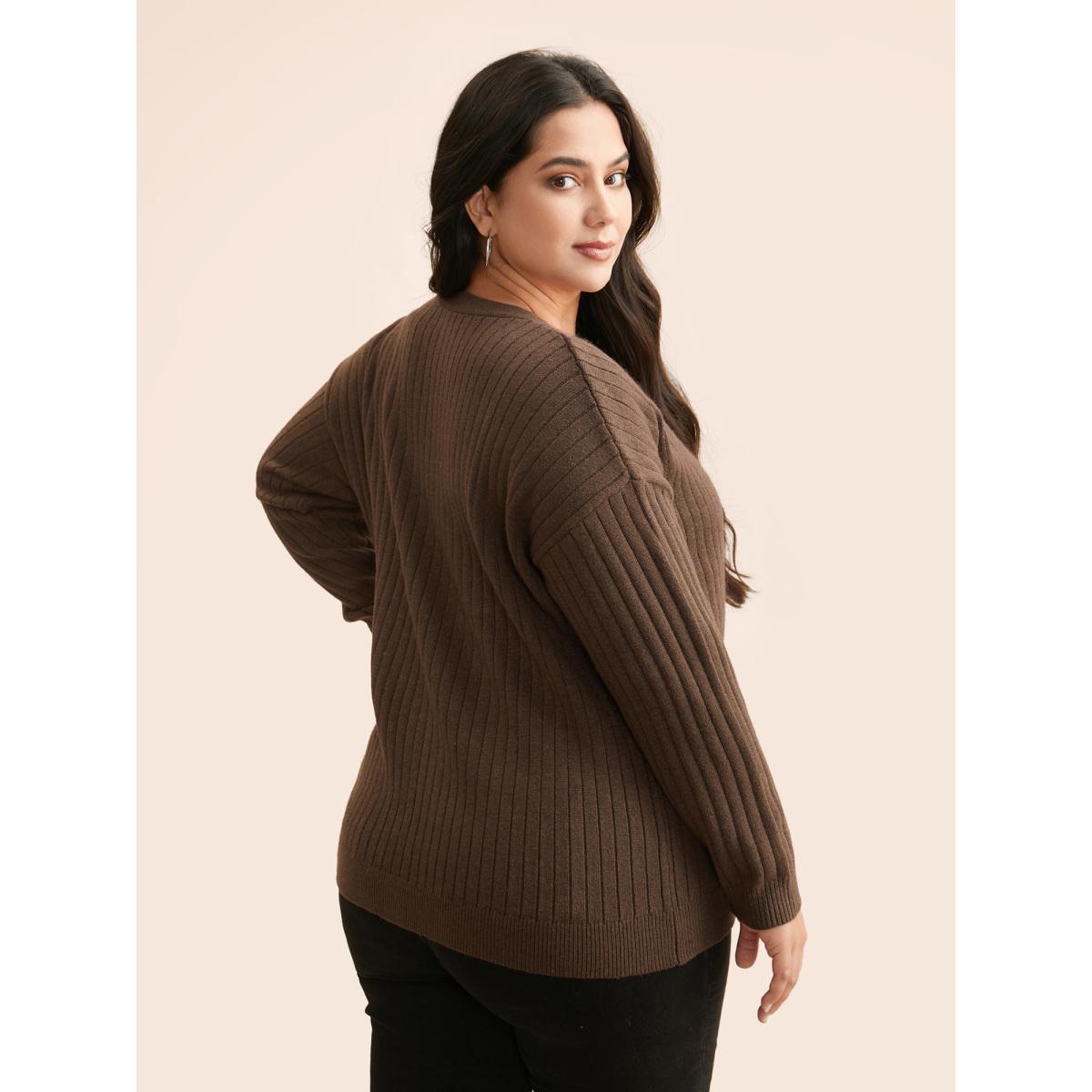 Plus Size Supersoft V-Neck Cable Knit Cardigan Browncoffeecolor Women Casual Loose Long Sleeve Everyday Cardigans BloomChic 14-16/1X Product Image