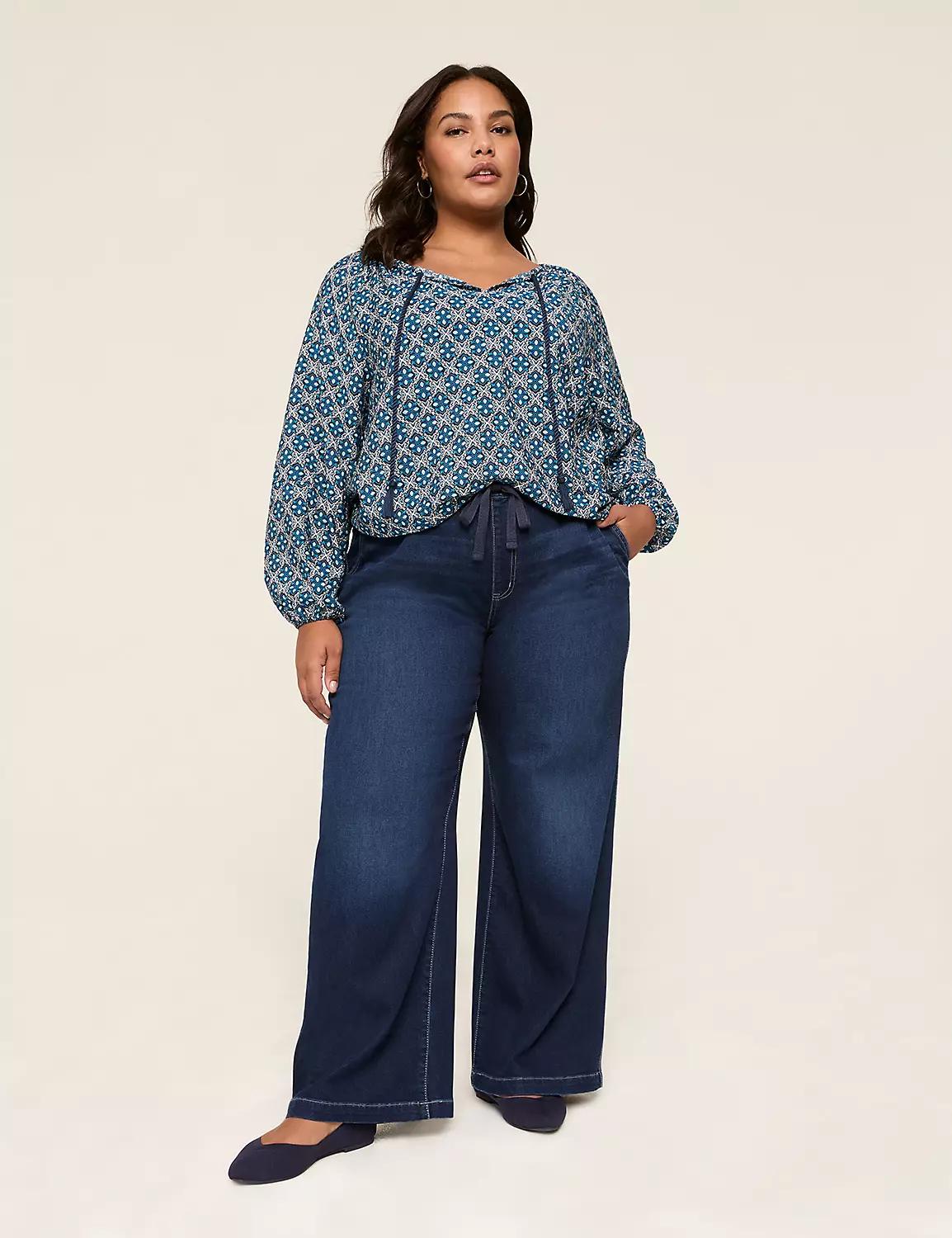 Pull-On Fit High-Rise Wide Leg Palazzo Jean Product Image