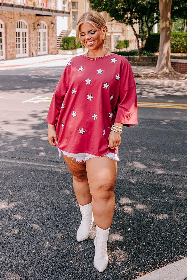 Brightest Star Sequin Oversized Tee in Red Curves Product Image
